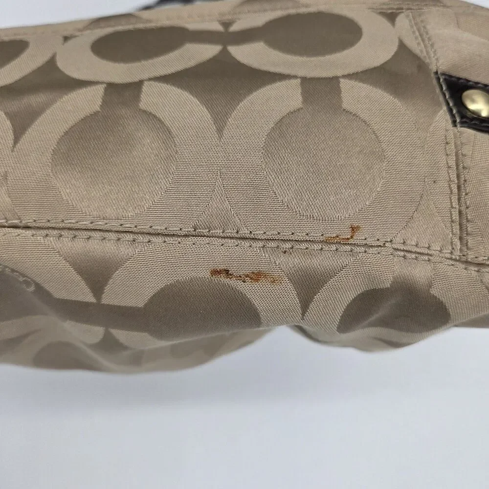 Coach Madison 14305 Signature Op Art Brown Sateen Maggie Carryall Shoulder Purse